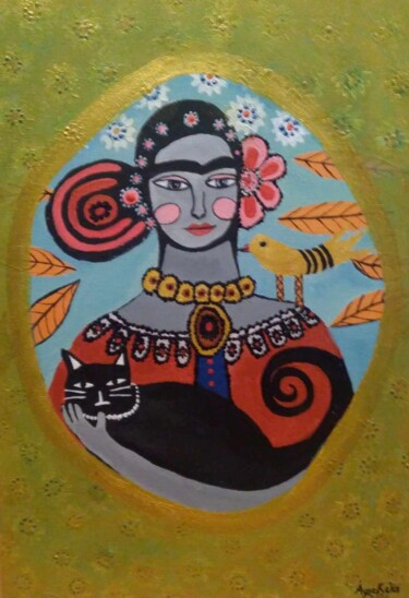 Malerei mit dem Titel "Frida Kahlo" von Ayşe Keleş, Original-Kunstwerk, Acryl