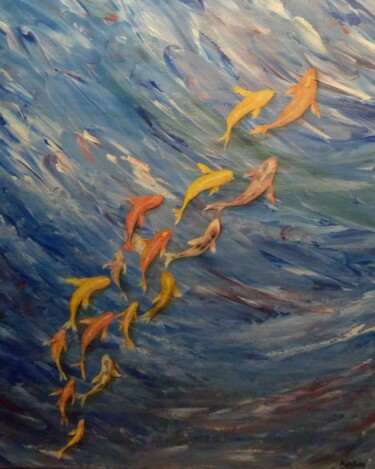 Malerei mit dem Titel "KOI FISH THAT BRING…" von Ayşe Keleş, Original-Kunstwerk, Acryl