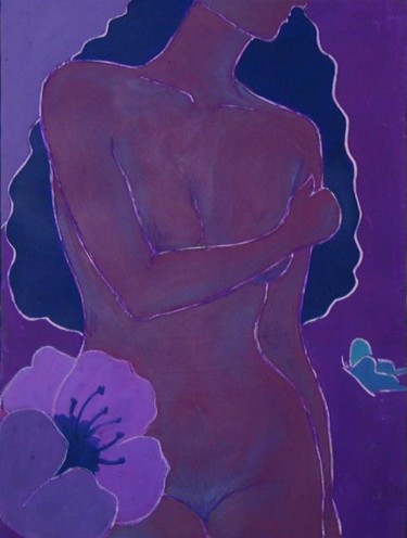 Malerei mit dem Titel "Lady with flower" von Ayse Kumbasar, Original-Kunstwerk