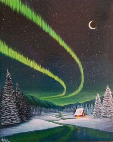 Painting titled "northern lights and…" by Aytaç Dutki̇N, Original Artwork, Oil