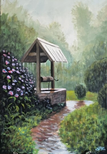 Malerei mit dem Titel "rainy day at backya…" von Aytaç Dutki̇N, Original-Kunstwerk, Acryl