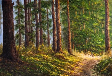 Painting titled "«Вепсский лес»" by Valeriia Azamat, Original Artwork, Oil Mounted on Wood Stretcher frame