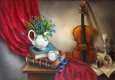 Painting titled "Сыграй мне, скрипка…" by Valeriia Azamat, Original Artwork, Oil