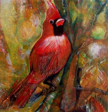 Peinture intitulée "The Cardinal" par Azar Vaghefi, Œuvre d'art originale, Huile