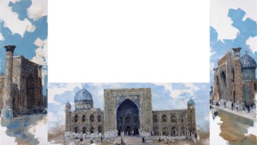 Malerei mit dem Titel "Tryptich "Registan…" von Azat Myradov, Original-Kunstwerk, Öl