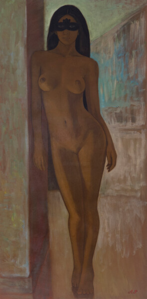 Peinture intitulée "La femme au masque" par Azat Pogosian, Œuvre d'art originale, Huile