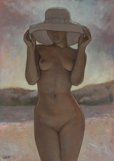 Ζωγραφική με τίτλο "Femme nue à la plage" από Azat Pogosian, Αυθεντικά έργα τέχνης, Λάδι
