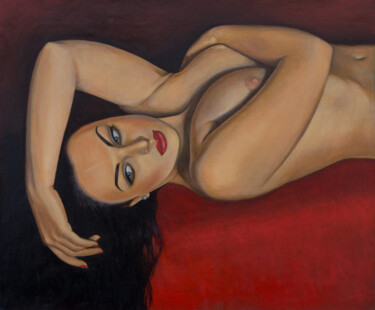 Painting titled "Nu couché sur un di…" by Azat Pogosian, Original Artwork, Oil