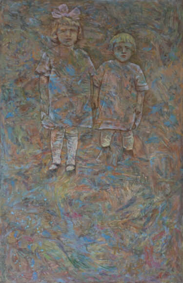 Painting titled "Soeurs" by Azat Pogosian, Original Artwork, Oil Mounted on Wood Stretcher frame