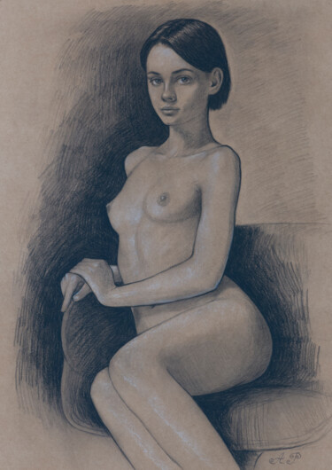 「Nu assis / Sitting…」というタイトルの描画 Azat Pogosianによって, オリジナルのアートワーク, 鉛筆