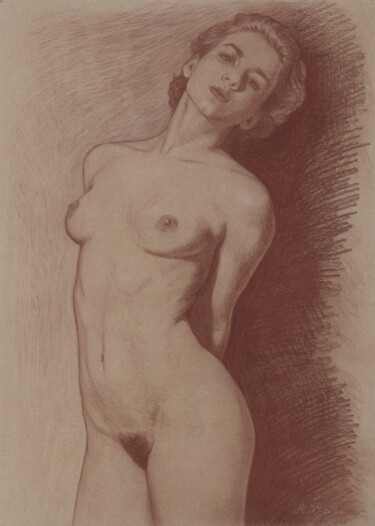 Drawing titled "Modèle nue" by Azat Pogosian, Original Artwork, Pencil