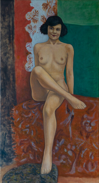 Painting titled "Jeune femme posant…" by Azat Pogosian, Original Artwork, Oil