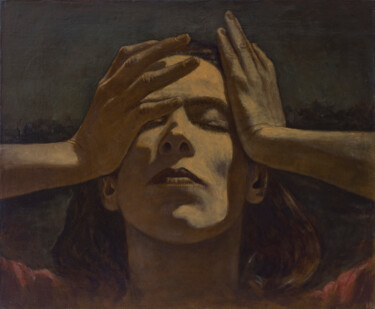 Malerei mit dem Titel "Portrait, le couche…" von Azat Pogosian, Original-Kunstwerk, Öl