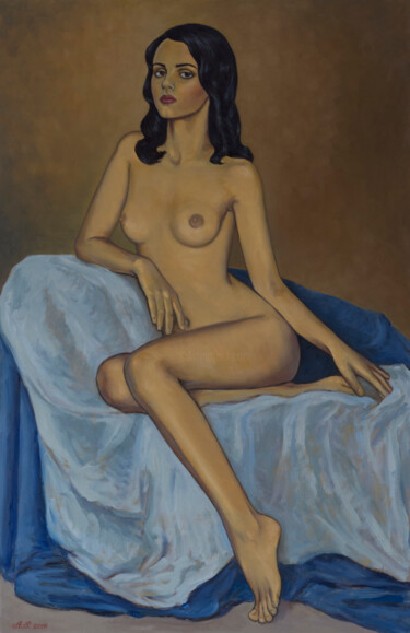 Pittura intitolato "Femme nue assise" da Azat Pogosian, Opera d'arte originale, Olio