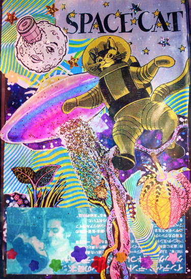 Colagens intitulada "Space cat" por Azathoth, Obras de arte originais, Colagens