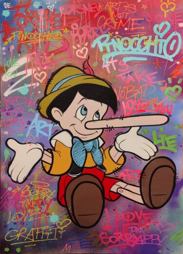 Картина под названием "StreetPinocchio" - Azba Theflex, Подлинное произведение искусства, Акрил Установлен на Деревянная рам…