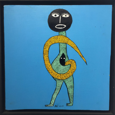 Painting titled "Femme au serpent 50…" by Azeddine, Original Artwork, Acrylic Mounted on Wood Stretcher frame