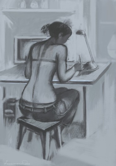Drawing titled "Student" by Azeriman, Original Artwork, Digital Painting
