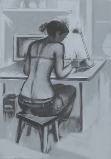 Dibujo titulada "Student" por Azeriman, Obra de arte original, Pintura Digital