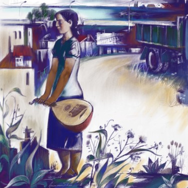 Dibujo titulada "Girl with an ud" por Azeriman, Obra de arte original, Pintura Digital