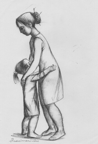 Drawing titled "Sisters" by Azeriman, Original Artwork, Ballpoint pen