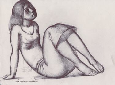 Рисунок под названием "Posing" - Azeriman, Подлинное произведение искусства, Шариковая ручка