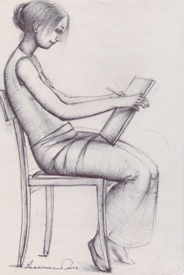 Drawing titled "Drawing girl" by Azeriman, Original Artwork, Gel pen