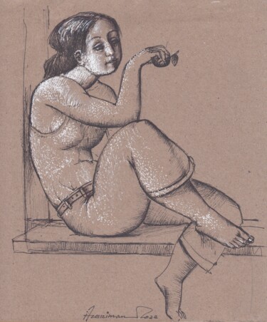 Drawing titled "Rest by window" by Azeriman, Original Artwork, Ballpoint pen