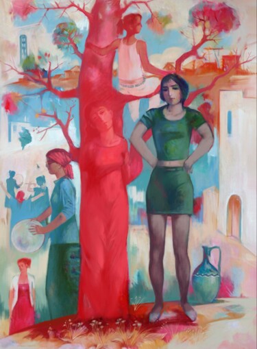 Pittura intitolato "The red tree" da Azeriman, Opera d'arte originale, Pittura digitale