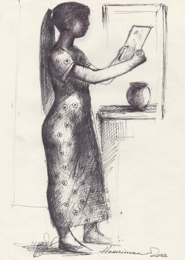 Zeichnungen mit dem Titel "Wıth a picture" von Azeriman, Original-Kunstwerk, Gel Stift
