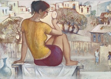 Pintura titulada "Girl with a mirror-4" por Azeriman, Obra de arte original, Pintura Digital Montado en Bastidor de camilla…