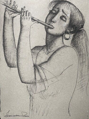 「Playing the flute」というタイトルの描画 Azerimanによって, オリジナルのアートワーク, インク