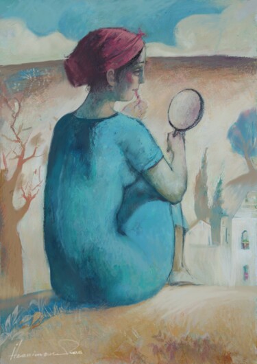 Painting titled "Gırl wıth mirror" by Azeriman, Original Artwork, Digital Painting