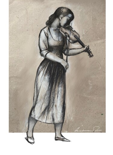 Drawing titled "Violinist" by Azeriman, Original Artwork, Gel pen