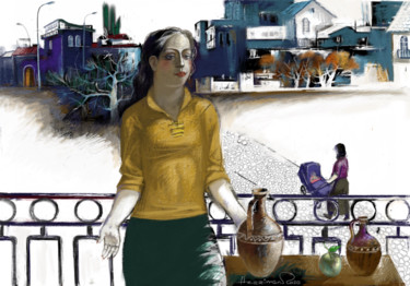Digital Arts titled "Girl with pitchers" by Azeriman, Original Artwork, Digital Photography