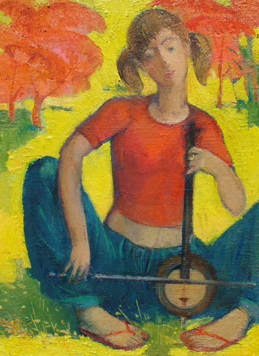 Painting titled "An amateur musician" by Azeriman, Original Artwork, Oil