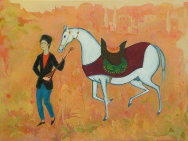 Painting titled "boy with a horse" by Azeriman, Original Artwork
