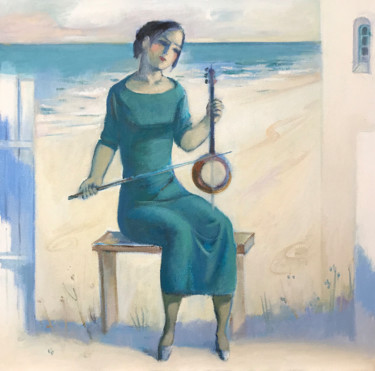 Painting titled "Girl with a kamancha" by Azeriman, Original Artwork, Acrylic