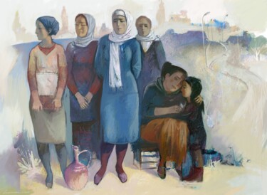Painting titled "refugees 10" by Azeriman, Original Artwork, Oil