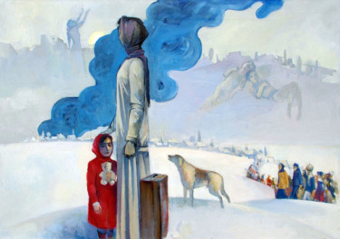 Painting titled "Refugees-" by Azeriman, Original Artwork, Oil