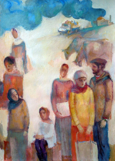 Painting titled "Refugees" by Azeriman, Original Artwork, Oil