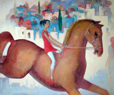 Painting titled "The girl on the hor…" by Azeriman, Original Artwork, Acrylic