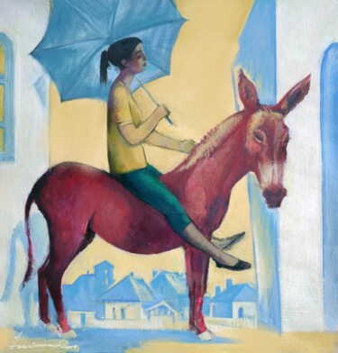 Pittura intitolato "A girl on the burro" da Azeriman, Opera d'arte originale, Acrilico