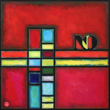 Painting titled "NO" by Andreas Zimmermann, Original Artwork, Oil Mounted on Cardboard