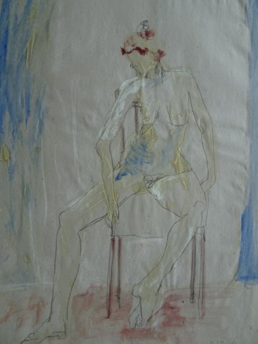 Peinture intitulée "Akt zwischen Vorhan…" par Agnes Zirke, Œuvre d'art originale, Tempera
