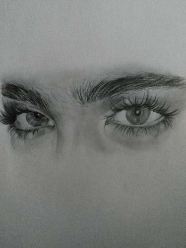 Drawing titled "Un regard, une hist…" by Aziza Kacel, Original Artwork, Pencil