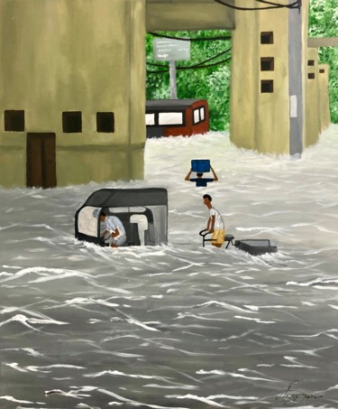 Pintura intitulada "Inondation Urbaine" por Aziza Siankam, Obras de arte originais, Acrílico