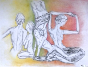 Disegno intitolato "Mouvement" da Aziza Siankam, Opera d'arte originale, Carbone