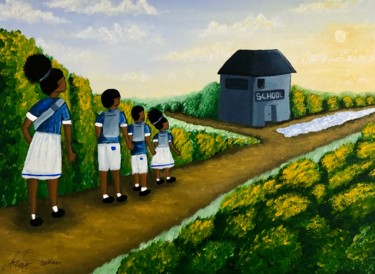 Painting titled "Les écoliers de La…" by Aziza Siankam, Original Artwork, Acrylic