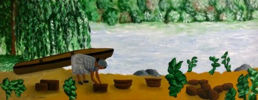 Картина под названием "Jour de pêche" - Aziza Siankam, Подлинное произведение искусства, Акрил